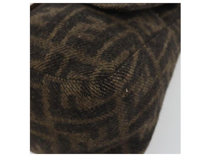 FENDI Zucca Canvas Mamma Baguette Bolsa de Ombro Lã Marrom Ouro Auth 192244V Dourado - vista 9