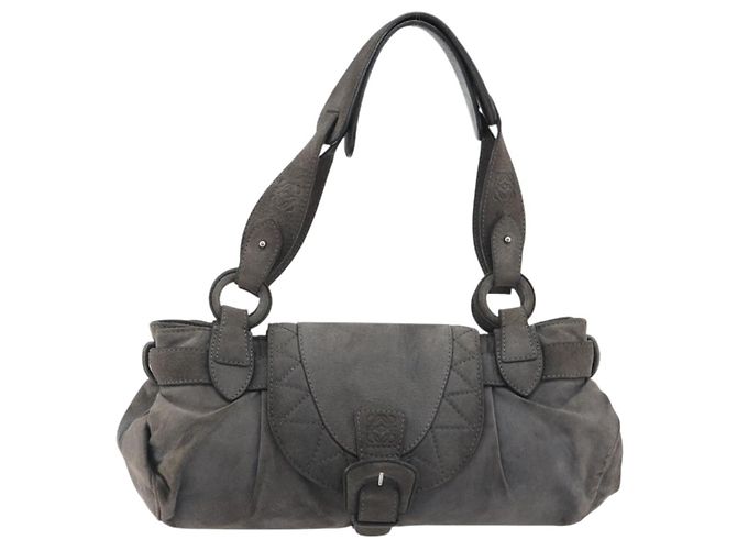 LOEWE Tote Bag Wildleder Grau Silber Auth 192813 Braun - Ansicht 13