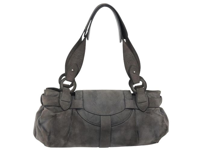 LOEWE Tote Bag Wildleder Grau Silber Auth 192813 Braun - Ansicht 2