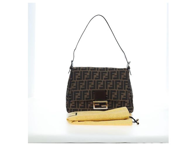FENDI Zucca Canvas Mamma Baguette Schultertasche Braun Silber Auth 192730V - Ansicht 12