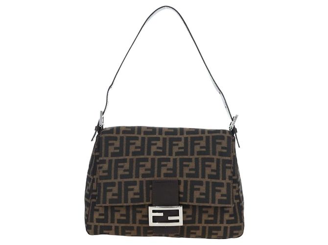FENDI Zucca Canvas Mamma Baguette Schultertasche Braun Silber Auth 192730V - Ansicht 13