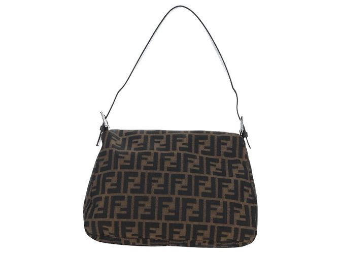 FENDI Zucca Canvas Mamma Baguette Schultertasche Braun Silber Auth 192730V - Ansicht 2
