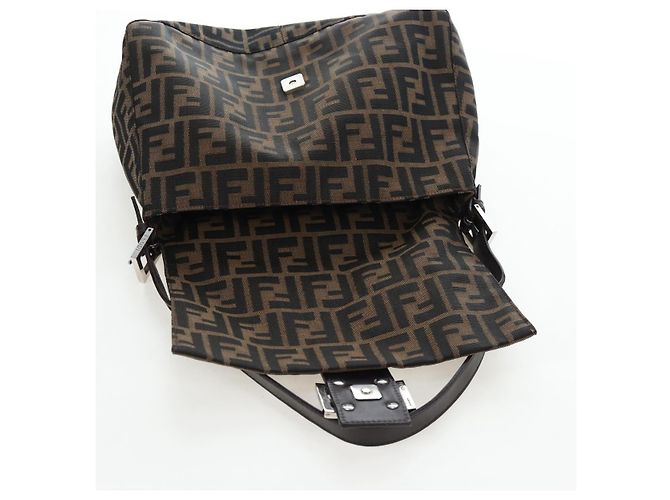 FENDI Zucca Canvas Mamma Baguette Schultertasche Braun Silber Auth 192730V - Ansicht 20