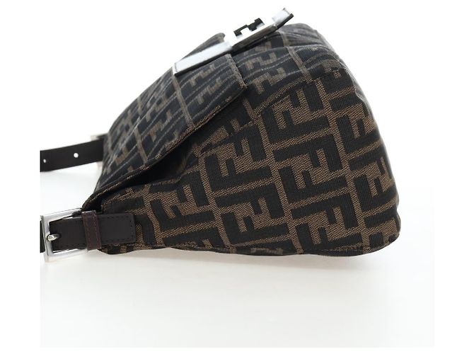 FENDI Zucca Canvas Mamma Baguette Schultertasche Braun Silber Auth 192730V - Ansicht 3