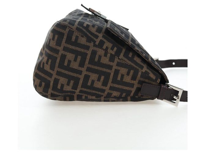 FENDI Zucca Canvas Mamma Baguette Schultertasche Braun Silber Auth 192730V - Ansicht 4