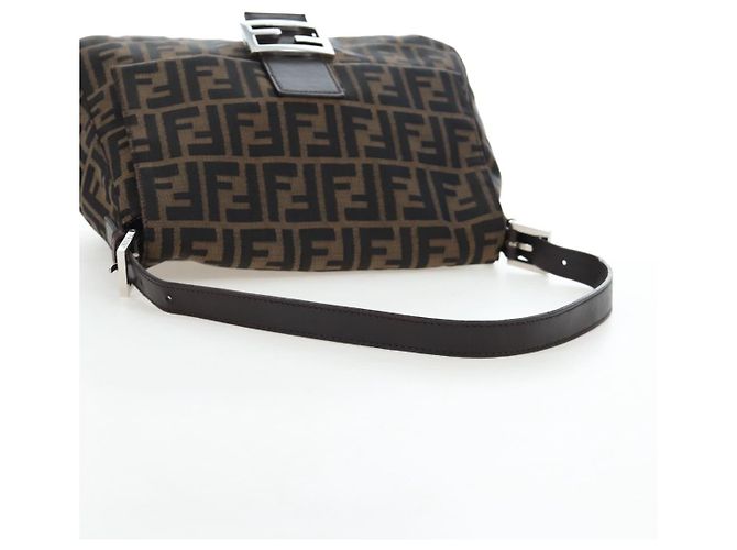 FENDI Zucca Canvas Mamma Baguette Schultertasche Braun Silber Auth 192730V - Ansicht 7