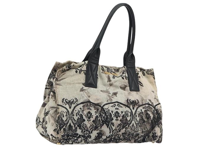 Borsa Tote Miu Miu in tela beige e oro Auth 193986 D'oro - vista 13