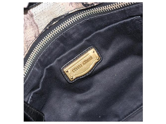 Borsa Tote Miu Miu in tela beige e oro Auth 193986 D'oro - vista 19