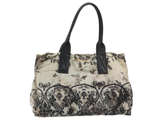 Borsa Tote Miu Miu in tela beige e oro Auth 193986 D'oro - vista 2