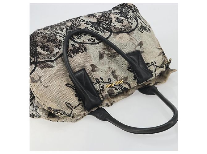 Borsa Tote Miu Miu in tela beige e oro Auth 193986 D'oro - vista 7