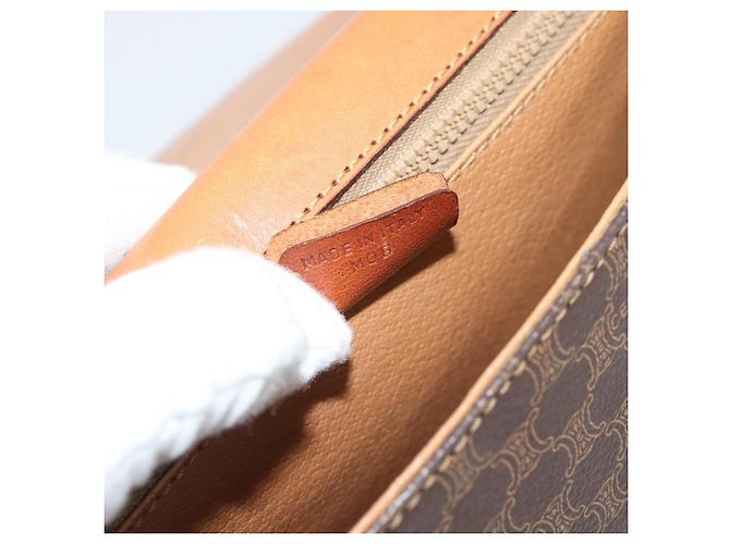 Céline Borsa a Spalla CELINE Macadam Canvas PVC Pelle Marrone Oro Auth 194551 D'oro - vista 12