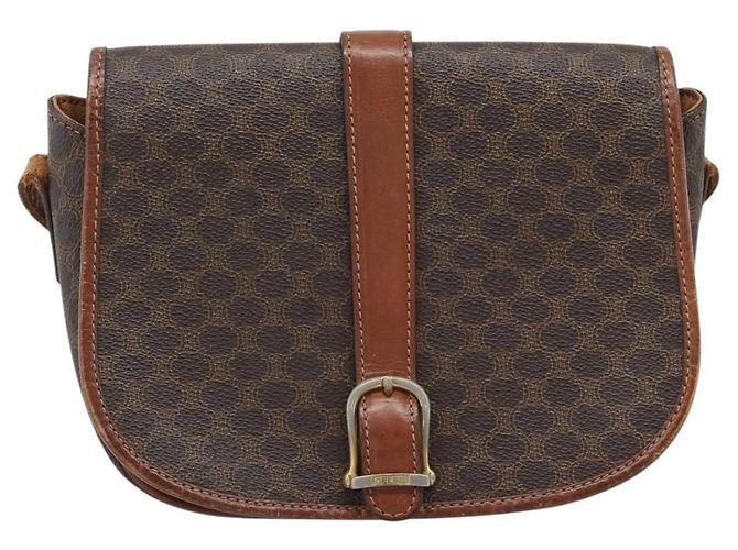 Céline Borsa a Spalla CELINE Macadam Canvas PVC Pelle Marrone Oro Auth 194551 D'oro - vista 13