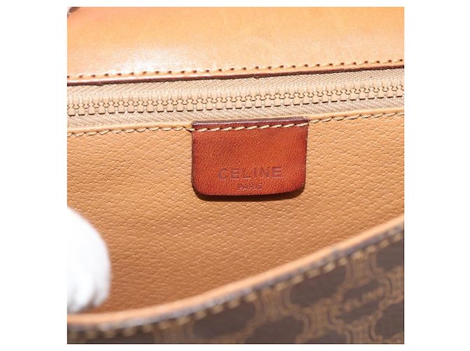Céline Borsa a Spalla CELINE Macadam Canvas PVC Pelle Marrone Oro Auth 194551 D'oro - vista 17
