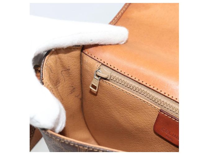 Céline Borsa a Spalla CELINE Macadam Canvas PVC Pelle Marrone Oro Auth 194551 D'oro - vista 20