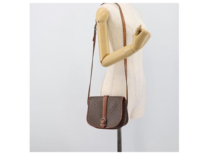 Céline Borsa a Spalla CELINE Macadam Canvas PVC Pelle Marrone Oro Auth 194551 D'oro - vista 22