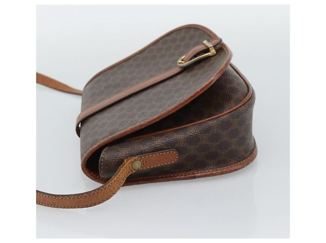 Céline Borsa a Spalla CELINE Macadam Canvas PVC Pelle Marrone Oro Auth 194551 D'oro - vista 3