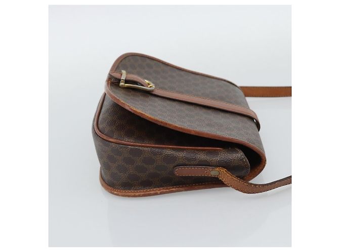 Céline Borsa a Spalla CELINE Macadam Canvas PVC Pelle Marrone Oro Auth 194551 D'oro - vista 4