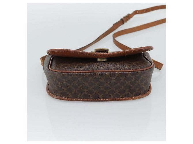 Céline Borsa a Spalla CELINE Macadam Canvas PVC Pelle Marrone Oro Auth 194551 D'oro - vista 5