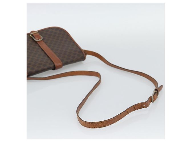 Céline Borsa a Spalla CELINE Macadam Canvas PVC Pelle Marrone Oro Auth 194551 D'oro - vista 7
