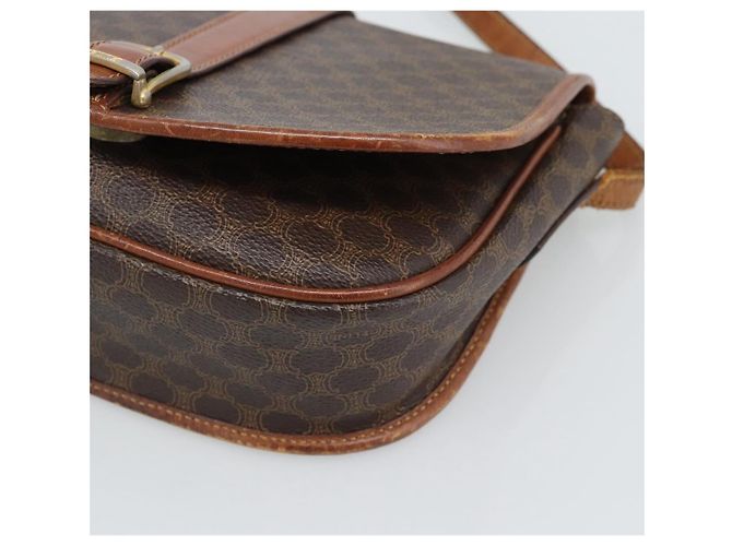 Céline Borsa a Spalla CELINE Macadam Canvas PVC Pelle Marrone Oro Auth 194551 D'oro - vista 9