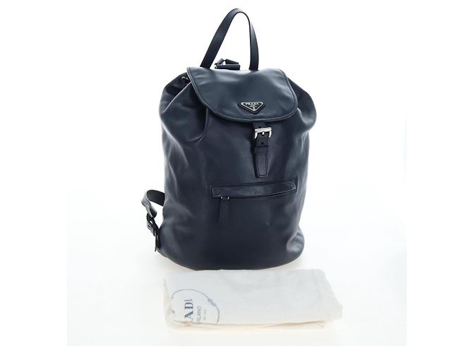 PRADA Backpack Leather Navy Silver Auth 191791V Silvery Navy blue - view 12