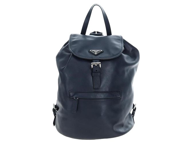 PRADA Backpack Leather Navy Silver Auth 191791V Silvery Navy blue - view 13