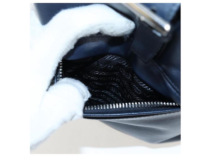 PRADA Backpack Leather Navy Silver Auth 191791V Silvery Navy blue - view 20