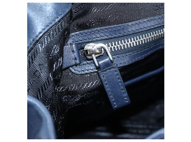 PRADA Backpack Leather Navy Silver Auth 191791V Silvery Navy blue - view 28