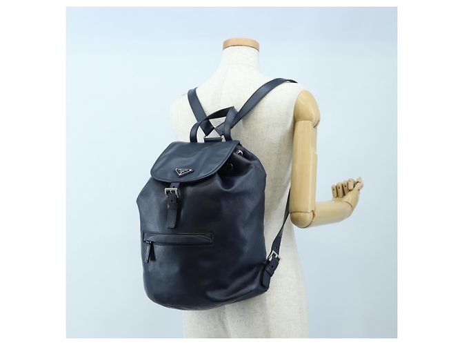 PRADA Backpack Leather Navy Silver Auth 191791V Silvery Navy blue - view 30