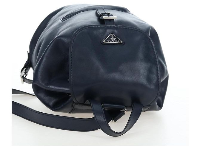 PRADA Backpack Leather Navy Silver Auth 191791V Silvery Navy blue - view 6