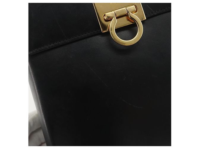 Sac à main Salvatore Ferragamo Gancini en cuir 2way Noir Or Auth 192668 Doré - vue 10