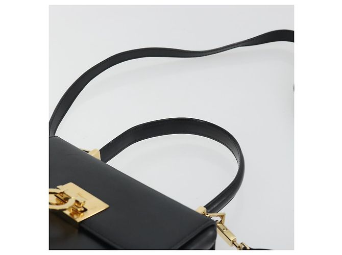 Sac à main Salvatore Ferragamo Gancini en cuir 2way Noir Or Auth 192668 Doré - vue 14