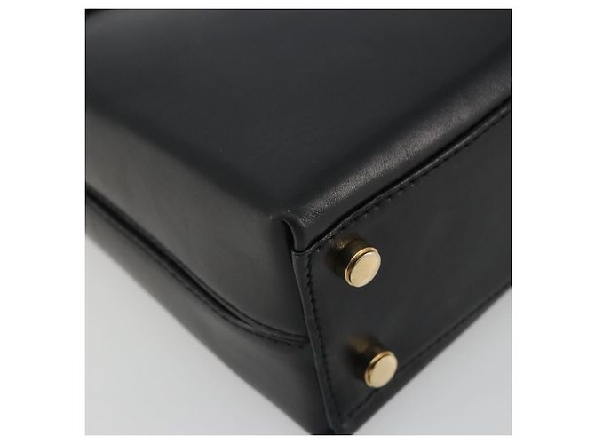 Sac à main Salvatore Ferragamo Gancini en cuir 2way Noir Or Auth 192668 Doré - vue 17