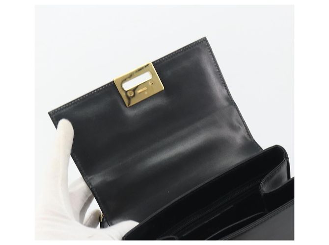 Sac à main Salvatore Ferragamo Gancini en cuir 2way Noir Or Auth 192668 Doré - vue 20