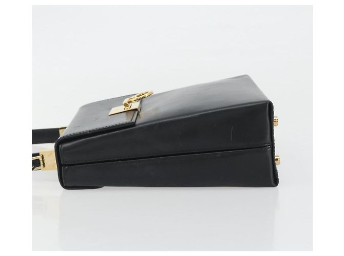 Sac à main Salvatore Ferragamo Gancini en cuir 2way Noir Or Auth 192668 Doré - vue 4