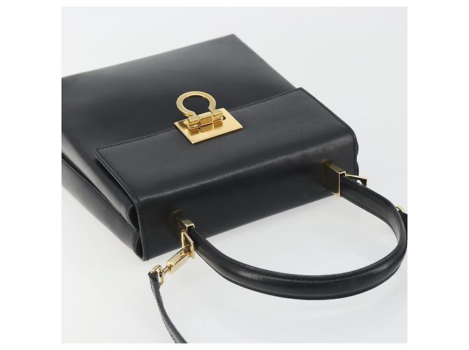 Sac à main Salvatore Ferragamo Gancini en cuir 2way Noir Or Auth 192668 Doré - vue 6