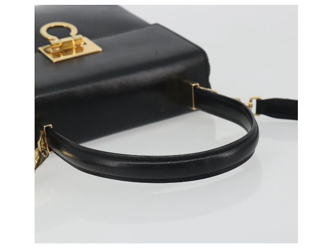 Sac à main Salvatore Ferragamo Gancini en cuir 2way Noir Or Auth 192668 Doré - vue 7