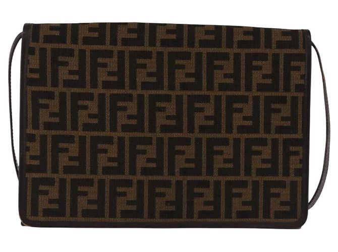 Borsa a Spalla FENDI Zucca Canvas Marrone Oro Auth 192615 D'oro - vista 13
