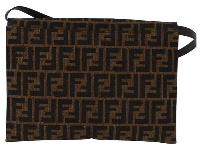 Borsa a Spalla FENDI Zucca Canvas Marrone Oro Auth 192615 D'oro - vista 2