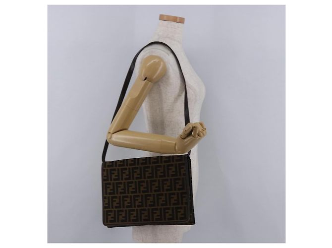 Borsa a Spalla FENDI Zucca Canvas Marrone Oro Auth 192615 D'oro - vista 21