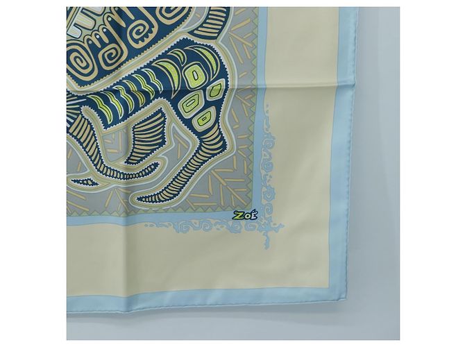 Hermès Sciarpa HERMES Carre 90 in seta "LÉGENDE KUNA PEUPLE DE PANAMA" Blue Auth ki6728M Beige - vista 10