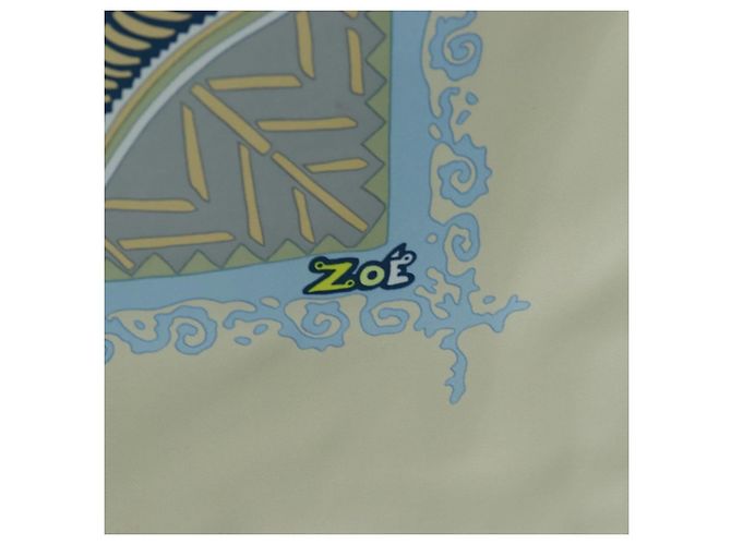 Hermès Sciarpa HERMES Carre 90 in seta "LÉGENDE KUNA PEUPLE DE PANAMA" Blue Auth ki6728M Beige - vista 14