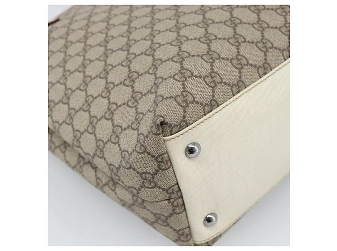 Borsa Tote GUCCI GG Supreme in PVC e pelle Beige Argento 131220 Auth ep15221 - vista 10