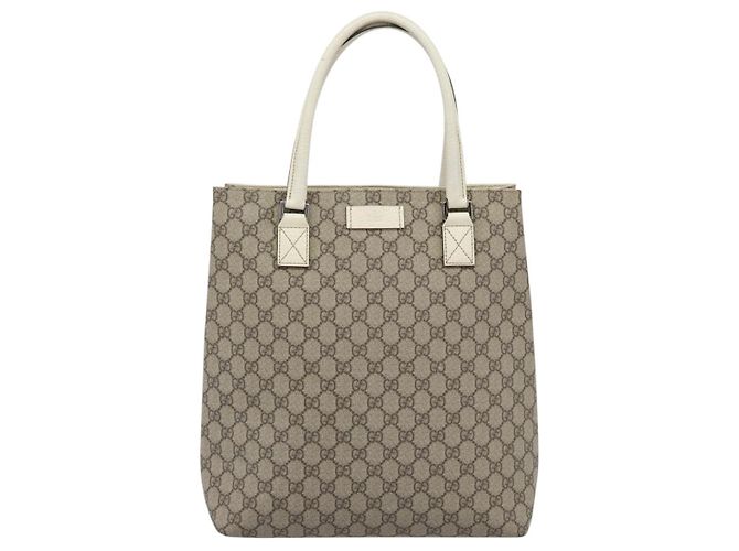 Borsa Tote GUCCI GG Supreme in PVC e pelle Beige Argento 131220 Auth ep15221 - vista 13