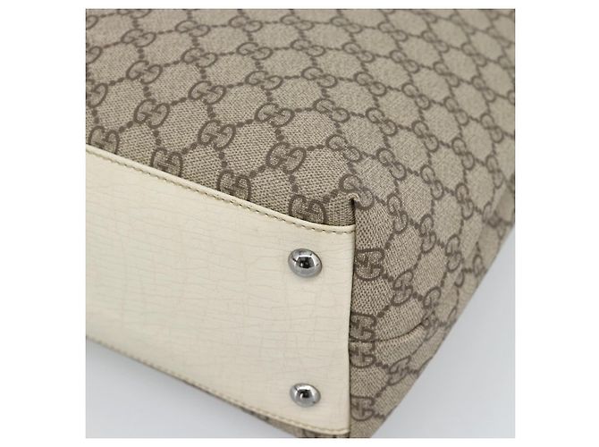 Borsa Tote GUCCI GG Supreme in PVC e pelle Beige Argento 131220 Auth ep15221 - vista 14