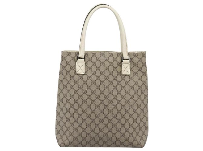 Borsa Tote GUCCI GG Supreme in PVC e pelle Beige Argento 131220 Auth ep15221 - vista 2