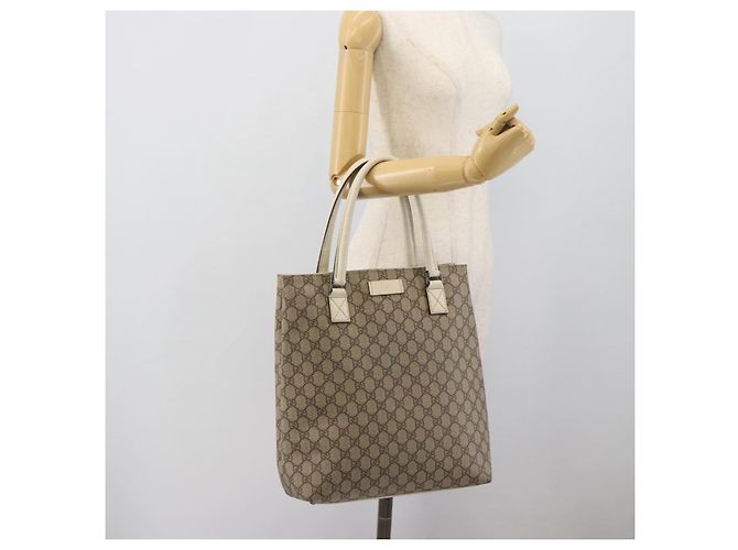 Borsa Tote GUCCI GG Supreme in PVC e pelle Beige Argento 131220 Auth ep15221 - vista 22