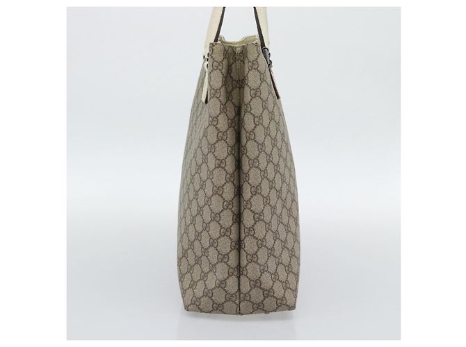 Borsa Tote GUCCI GG Supreme in PVC e pelle Beige Argento 131220 Auth ep15221 - vista 3