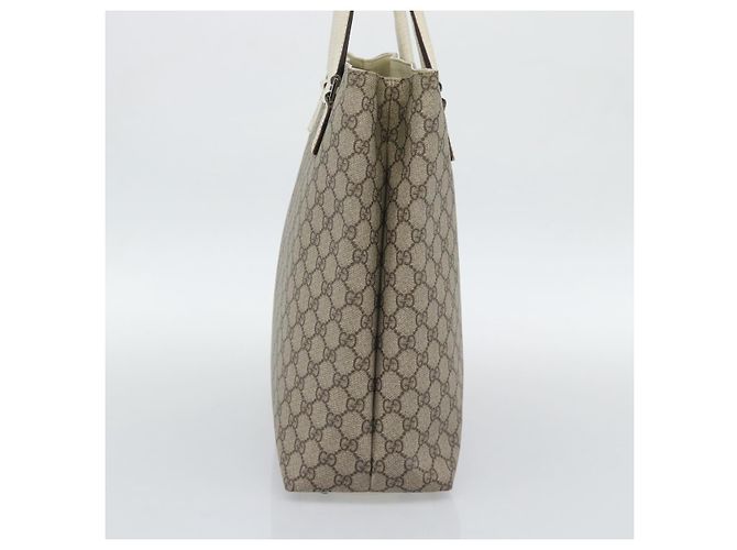 Borsa Tote GUCCI GG Supreme in PVC e pelle Beige Argento 131220 Auth ep15221 - vista 4