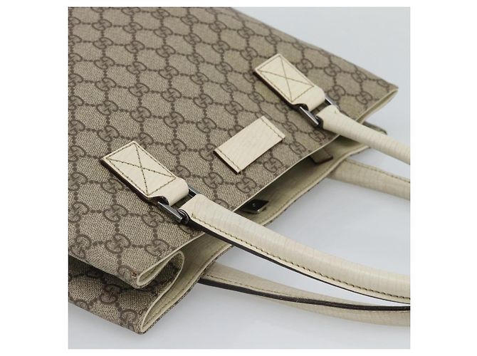Borsa Tote GUCCI GG Supreme in PVC e pelle Beige Argento 131220 Auth ep15221 - vista 6